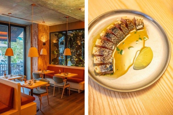 Em pleno Chiado, o Broto dá palco ao produto nacional de qualidade. À direita, peixe azul do dia com molho cítrico