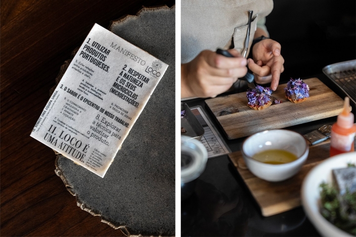 À esquerda, o manifesto do restaurante, totalmente comestível, com os onze mandamentos que orientam a cozinha  