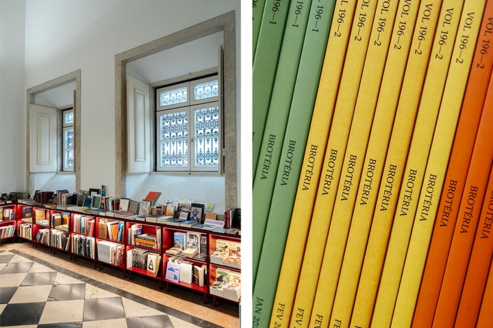 Na entrada do palacete, a livraria independente Snob tem livros novos e em segunda mão. Entre os títulos, encontra-se a revista Brotéria 