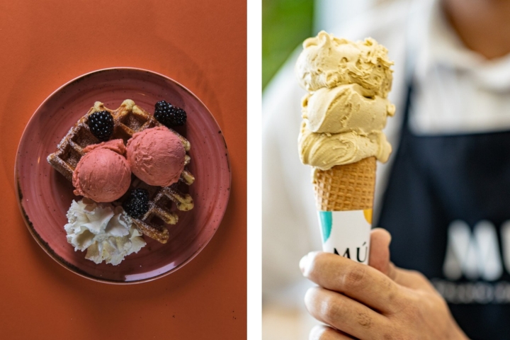 Waffle, cone, brownie ou copo — são muitas as opções na Mú (Foto: Mú Gelato & Caffé)