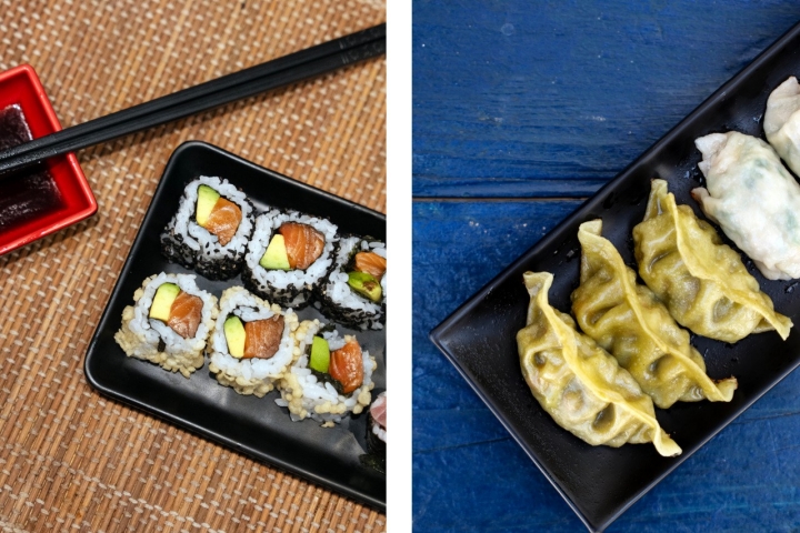 Os rolinhos de sushi e as gyosas são alguns dos pratos mais pedidos 