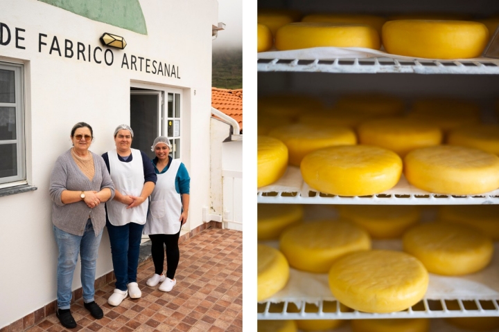 Ilda Henriques (à esquerda) e duas trabalhadoras tratam desta pequena produção das Flores