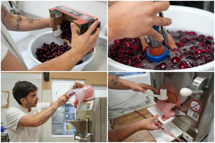 Aprovechando la temporada, están haciendo un helado de cerezas del Jerte.