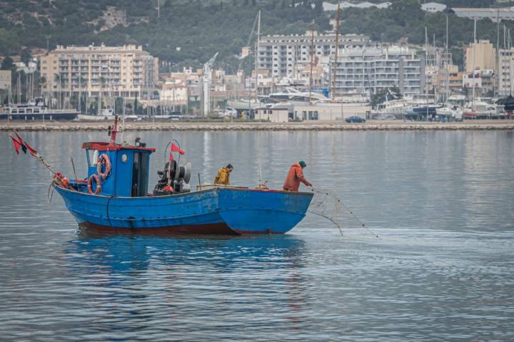 Barcos faenando en la bahía de Alfacs