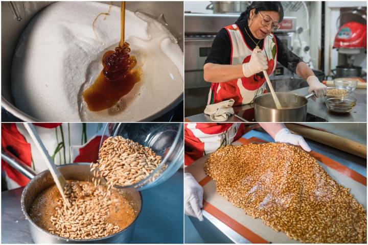 El turrón de guirlache de piñones, el favorito de la turronera.