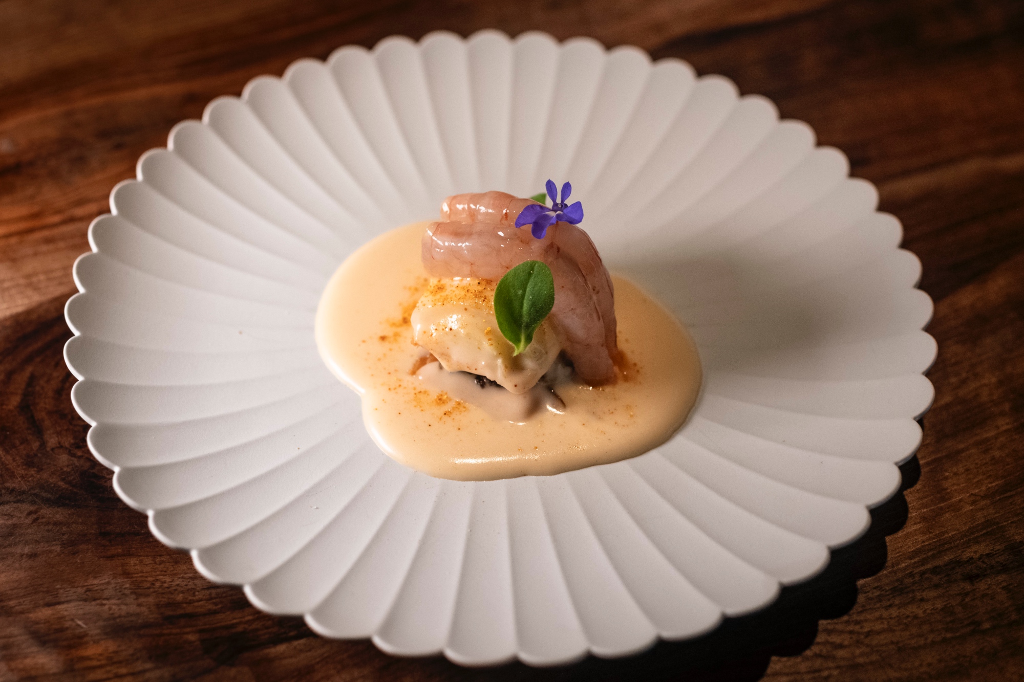 Pastel de puerro y gamba.