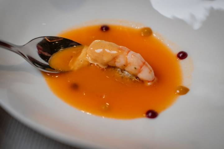 Gamba roja con foie