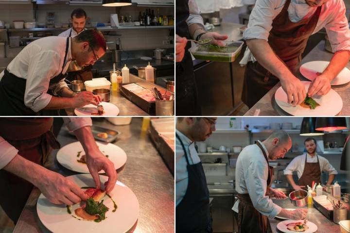 Preparación de un plato en la cocina del restaurante Allégorie