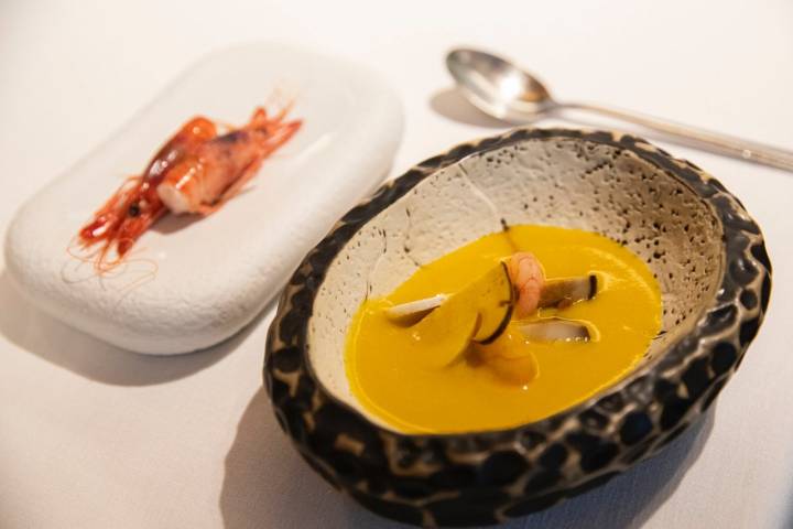 Restaurante 'Apicius' (Valencia): gamba roja de Denia con boletus