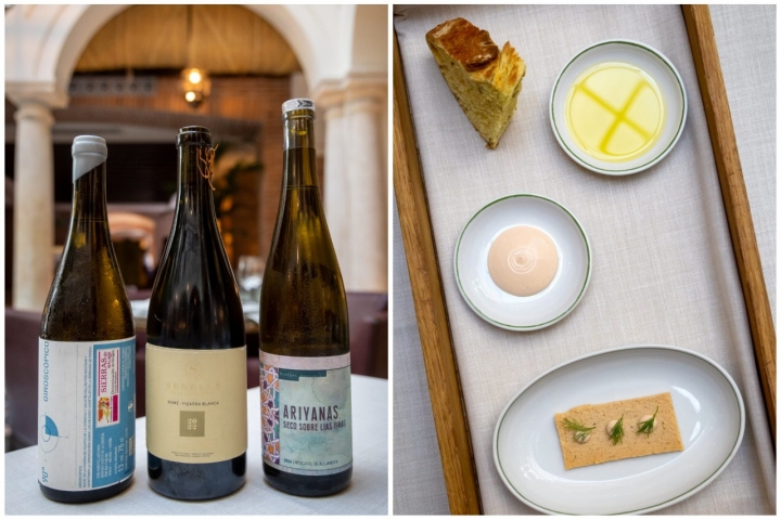Vinos malagueños y aperitivo de pastel de urta con sala rosa