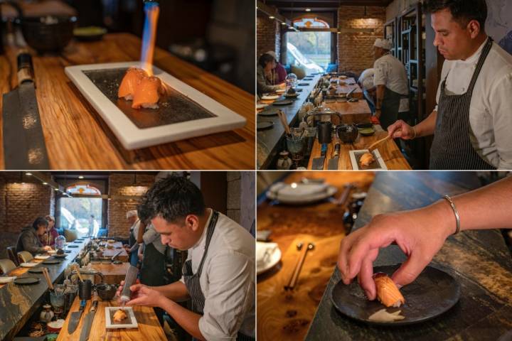 Alejandro preparando el nigiri de salmón de Nueva Zelanda.