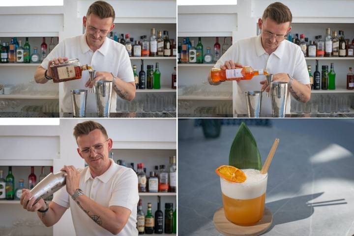 Coctelero preparando un combinado en la azotea del restaurante 'Orobianco' (Calpe).