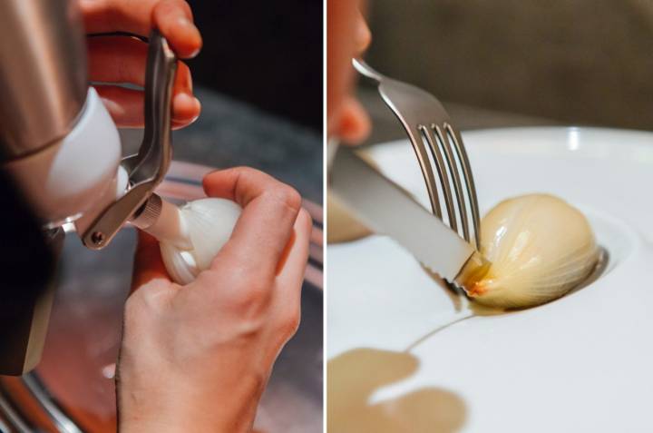 Cebolla de Cévennes con espuma de Grana Padano y trufa negra.