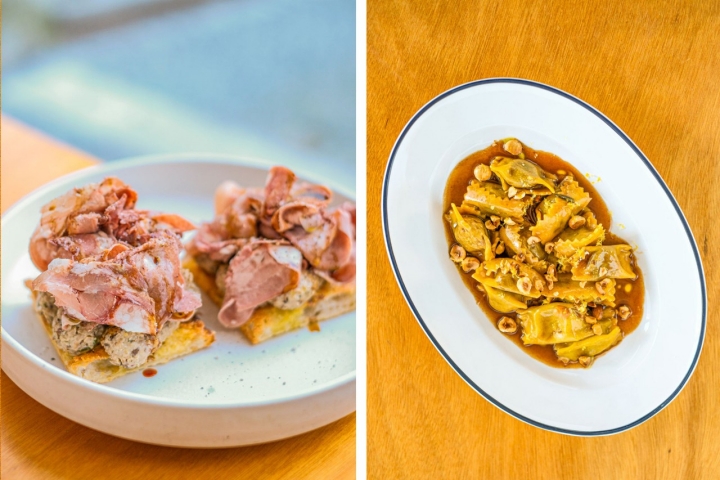 Tanto para la focaccia de lengua como para los agnolotti de carne con salsa, en Tua Madre la carne se trata con mimo