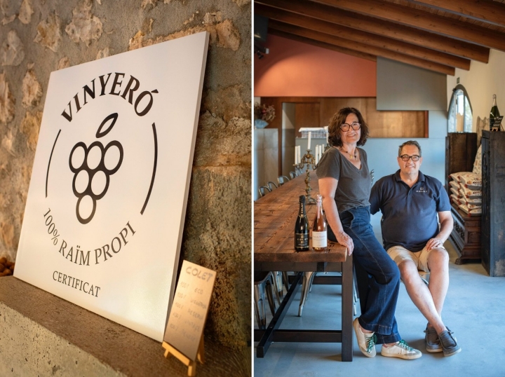 Olga y Sergi Colet en la sala de catas de la centenaria Hacienda Romaní, donde pasaban los veranos con sus abuelos corriendo entre olivos y vides. 