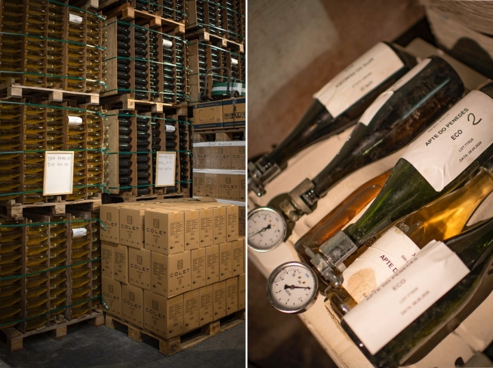 Distintos espumosos conectados a un afómetro para vigilar la presión y su evolución en la bodega. 