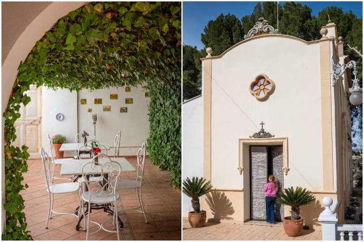 El patio y la capilla del hotel.