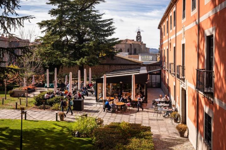 El jardín y los cedros centenarios donde se encuentra la terraza del gastrobar.