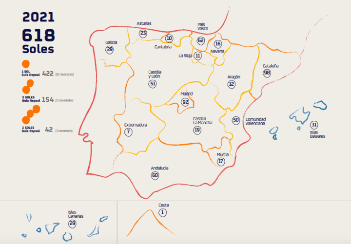 Mapa con todos los Soles Guía Repsol 2021