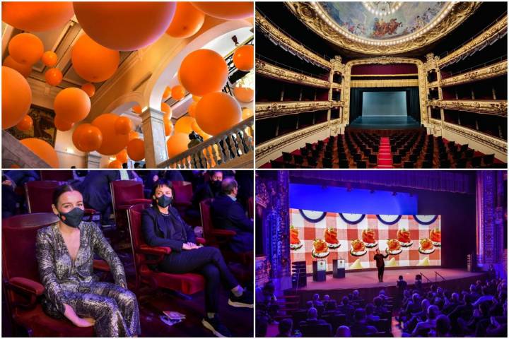 Detalles de la decoración del teatro. Entre butaca y butaca, se cumplió a rajatabla la distancia de seguridad.