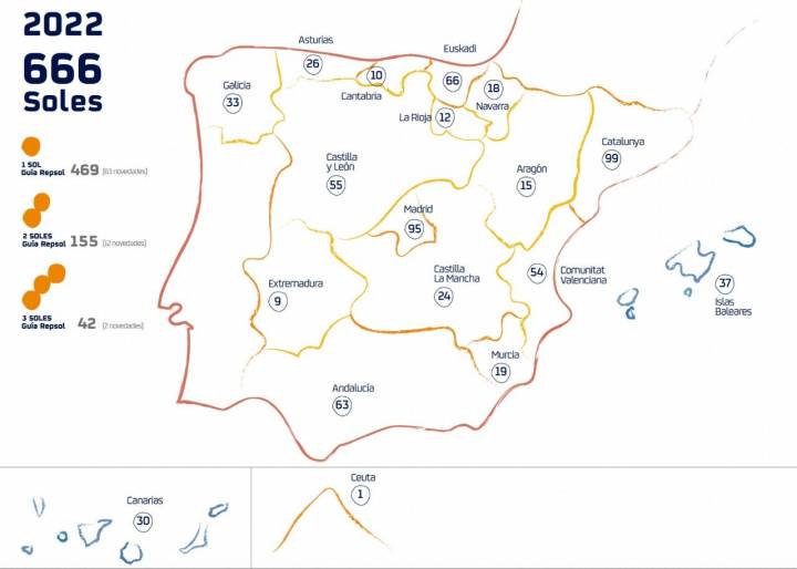 Mapa con todos los Soles Guía Repsol 2022