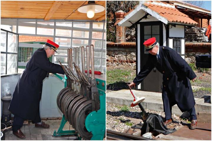 Javier realiza el cambio de agujas de las vías para que la locomotora tome la dirección a un nuevo viaje.