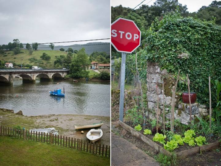 La ría del Nansa en el Barrio La Barca (Pesués). El agua permite "huertear" en cualquier esquina de la carretera. Foto: Sofía Moro.