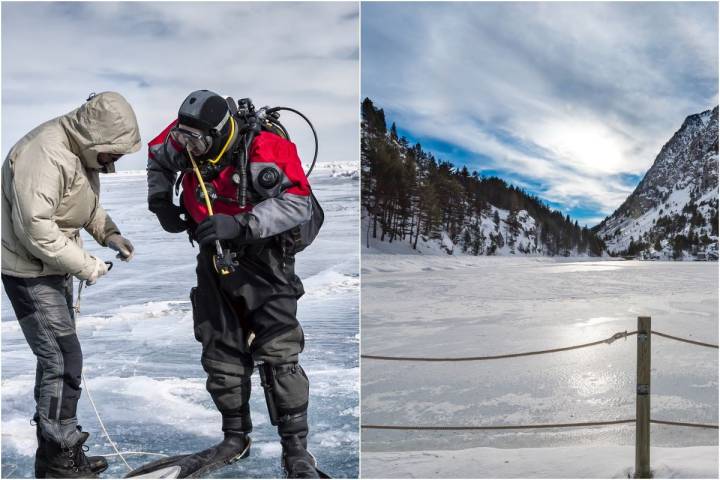 Un traje especial para bucear en el lago helado de Panticosa, en el Valle de Tena. Fotos: Shutterstock.