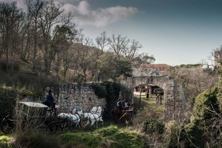 Finca privada con caballos en el campo.