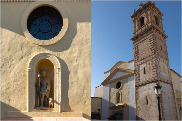 La iglesia San Roque en la plaza del pueblo.