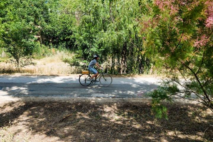 Mujer sola en bicicleta.