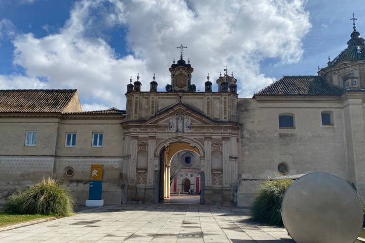 Sevilla, Spain – March 13, 2022:  Entrance gate of the Monastery of Santa Maria de las Cuevas (Spanish: Monasterio de Santa María de las Cuevas).