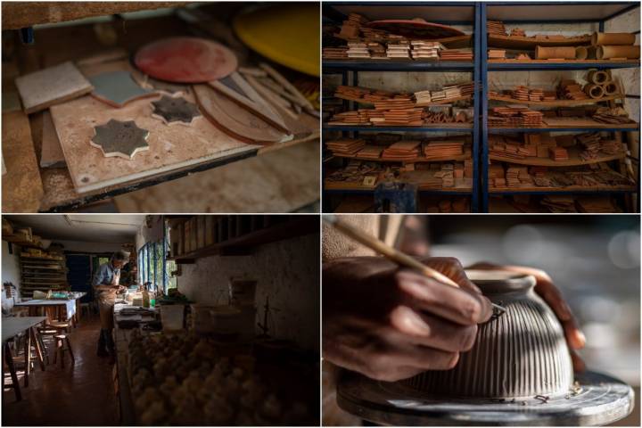 Detalles del barro y los trabajos en cerámica del artesano.