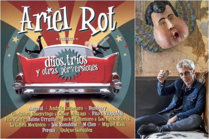 El disco de las colaboraciones y Ariel Rot "saludando al carnaval". Fotos: Facebook.