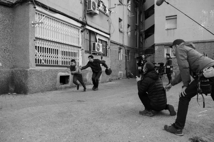 Rodando una de las persecuciones por la ciudad.