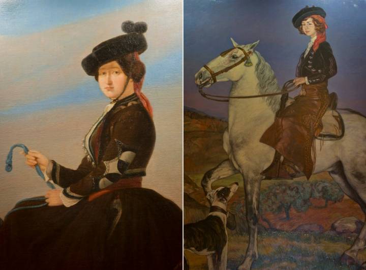 Los retratos ecuestres de Eugenia y Cayetana de Alba presiden el comedor principal de Las Dueñas.