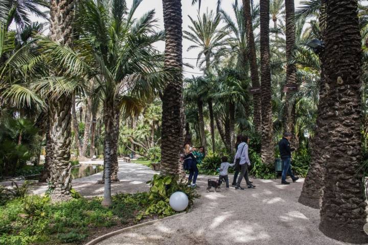 Paseando en familia por el Huerto del Cura, en Elche (Alicante).