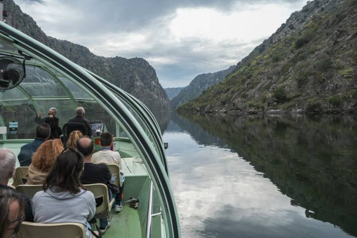 El barco surcando el Duero con Elvira explicando el entorno