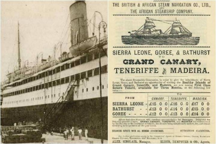 Un barco con turistas en 1927, en Santa Cruz. Imagen: Fundación Canaria Orotava Historia de la Ciencia.