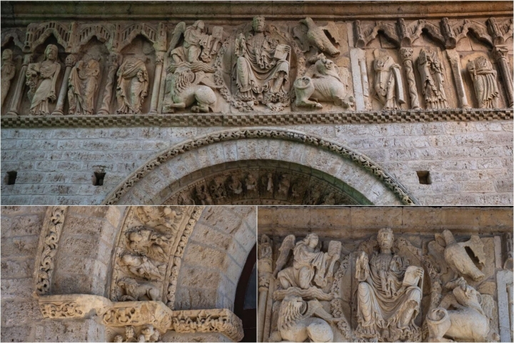 El pantocrátor de la Iglesia de Santiago y detalle de la arquivolta con los oficios (lo mejor).