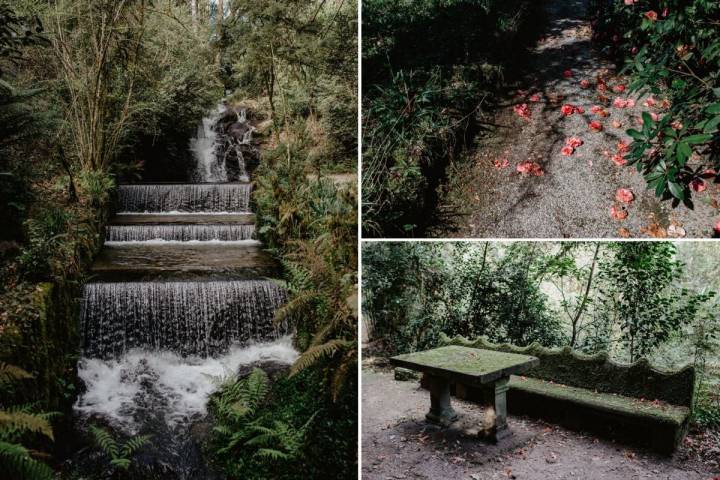 La cascada y el banco y mesa de Jovellanes.