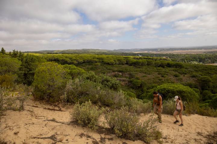 Ruta La Breña y Marismas Barbate (Cádiz) gente ascendiendo