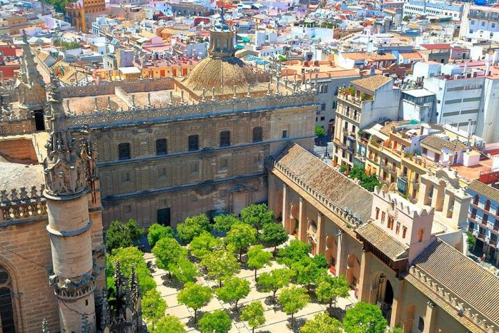 El Patio de los Naranjos desde la Catedral. Foto: Shutterstock.