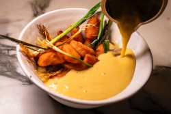 gnoquis de calabaza con porrusalda de chorizo